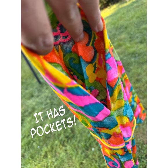 Vintage 1960s 70s Psychedelic Floral Sleeveless Day Dress Mod Festival Boho - Picture 3 of 6